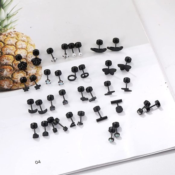 18 Pairs Stainless Steel Stud Earrings Set for Women Men Star Moon flowe… - Picture 10 of 15